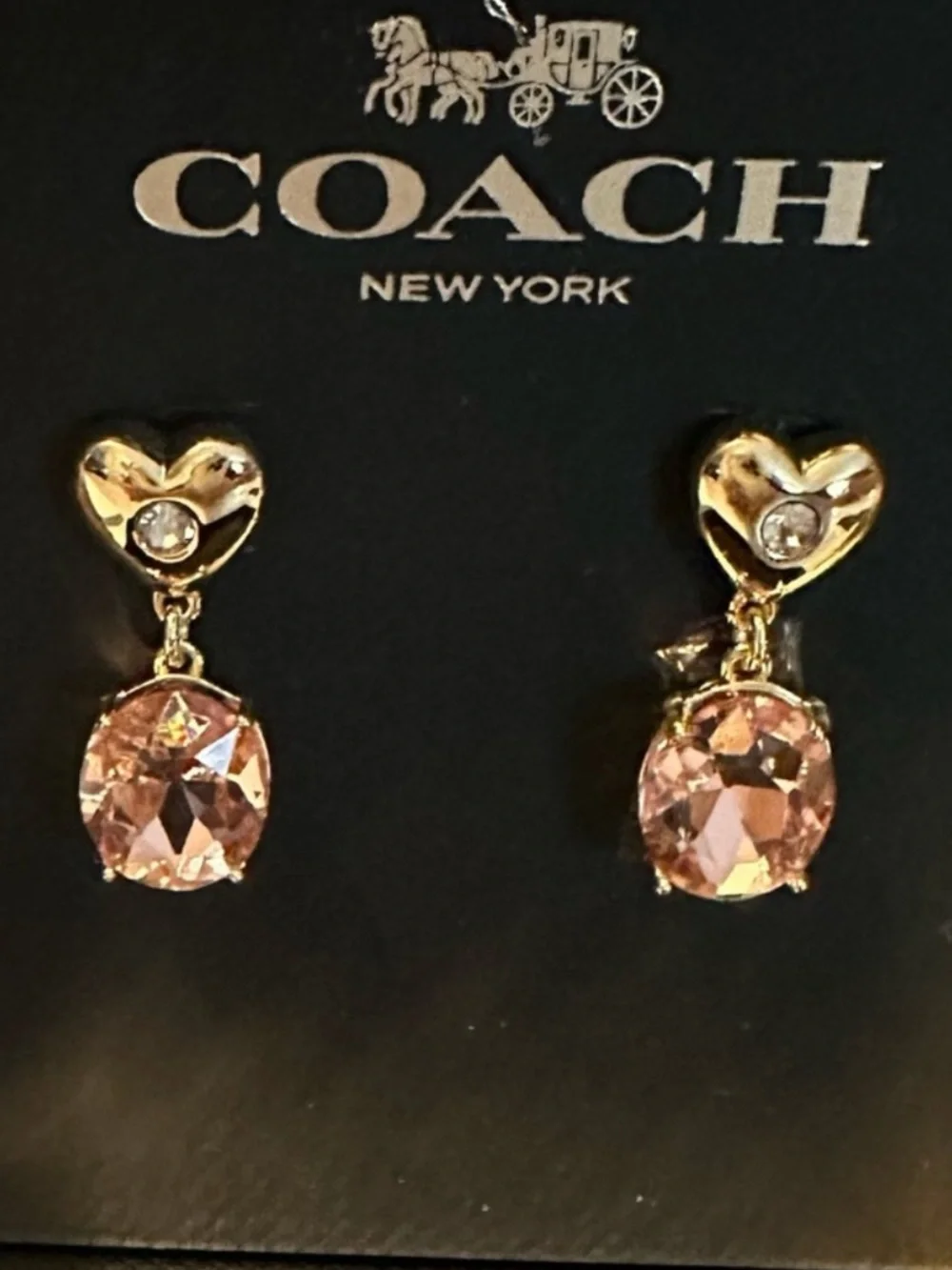 COACH Pink Crystal Heart Drop Earrings - Picture 2 of 5